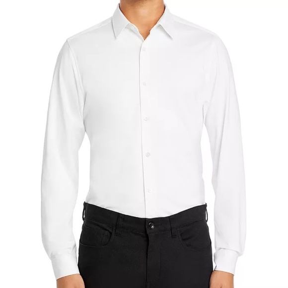 THEORY Men’s Sylvain Button Down Structure Knit Shirt, White, Size M, L